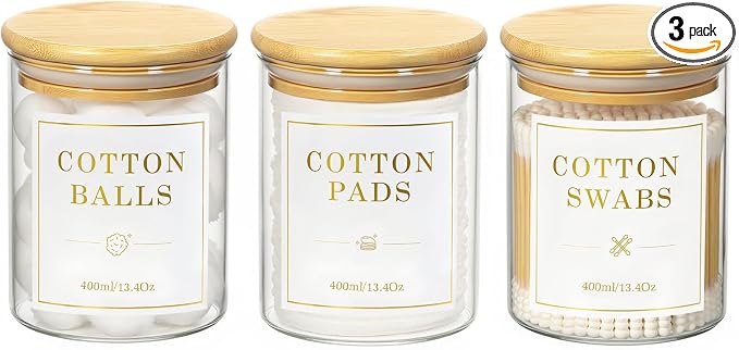 Luxspire 3 Pack Glass Qtip Holder Dispenser, 13.4 oz Cotton Swab Holder by Luxspire