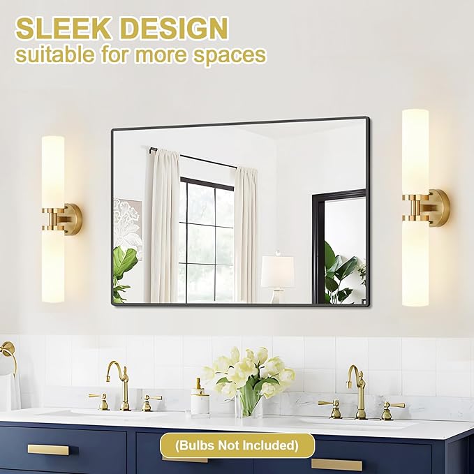 Wall Sconces Set of Two, Brushed Gold Bathroom Sconces Wall Lighting - Image 6