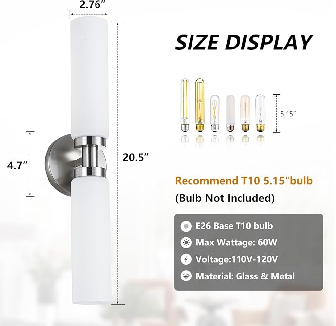 2 Light Brushed Nickel Bathroom Light Fixture Over Mirror, Modern Farmhouse - Image 4