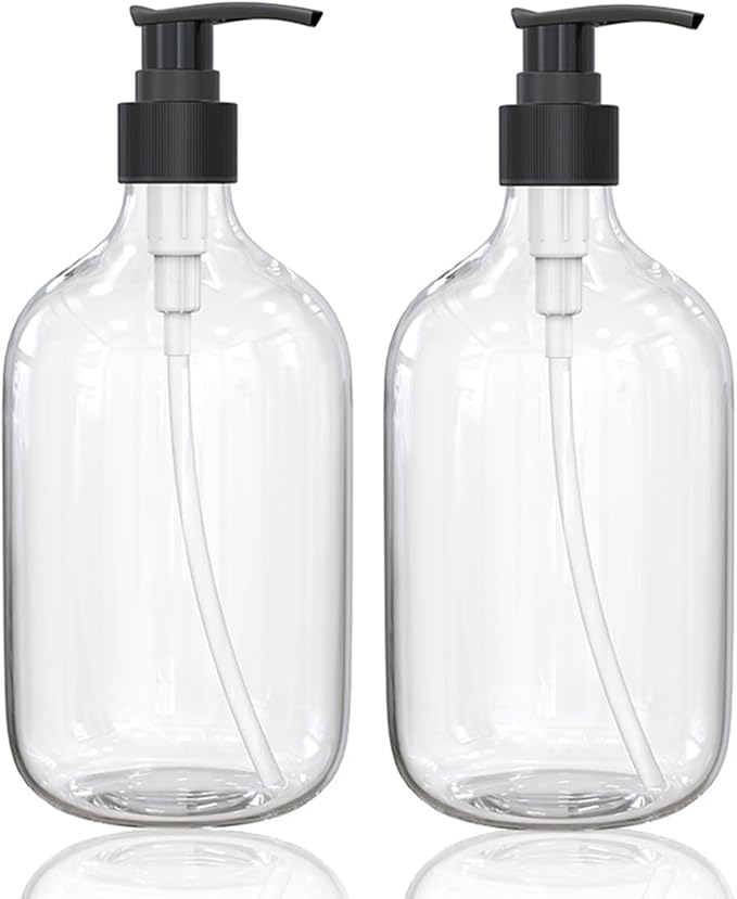17 Ounce Clear Plastic Pump Bottle Dispenser, Refillable Empty Bottle Container by BallHull