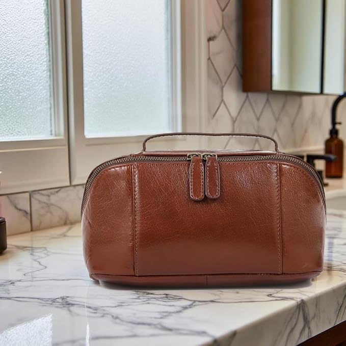 KomalC Luxury Leather Men’s Toiletry Travel Bag – Handmade Shaving Kit - Image 4