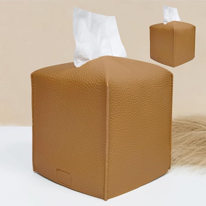 HOMOTEK 2 Pack Tissue Box Cover, Square PU Leather Tissue Holder, Decorative by HOMOTEK