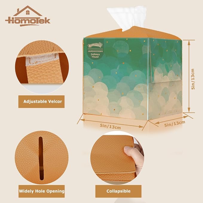 HOMOTEK 2 Pack Tissue Box Cover, Square PU Leather Tissue Holder, Decorative - Image 2
