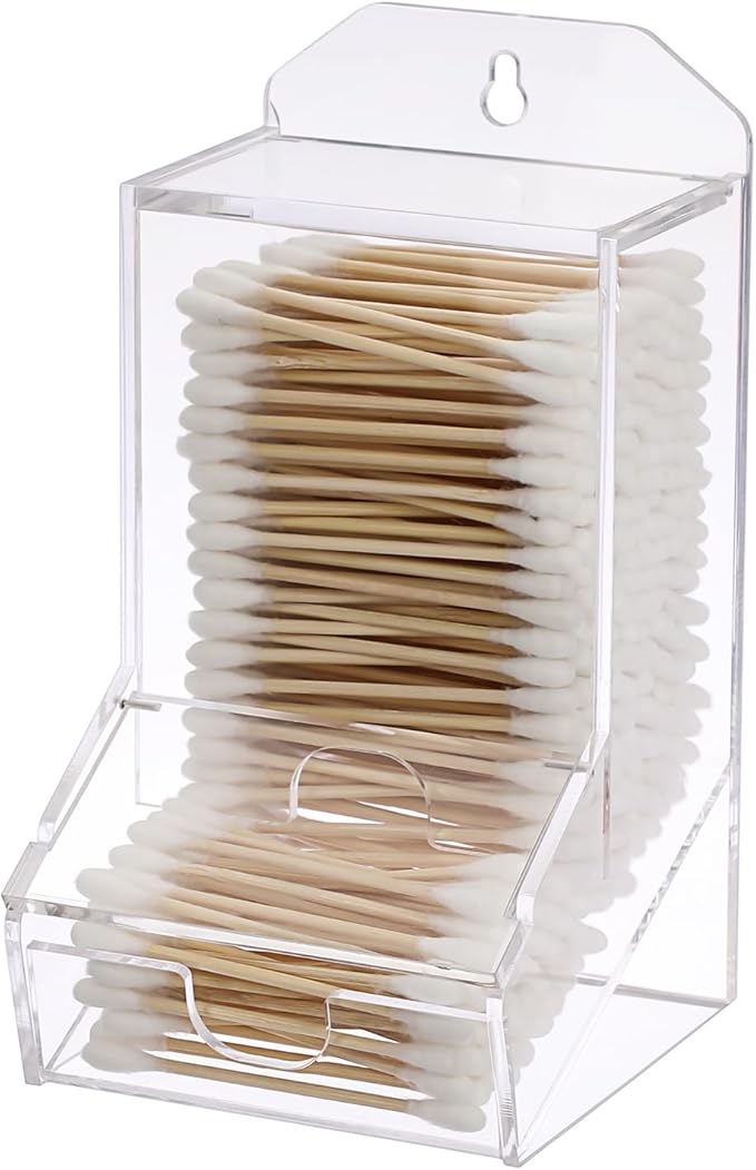 Hipiwe Clear Qtip Dispenser Wall Mount Acrylic Q Tip Holder Bathroom Cotton by Hipiwe