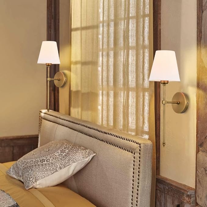 Bsmathom Wall Sconces Sets of 2, Hardwired Classic Brushed Brass Sconces Wall - Image 8