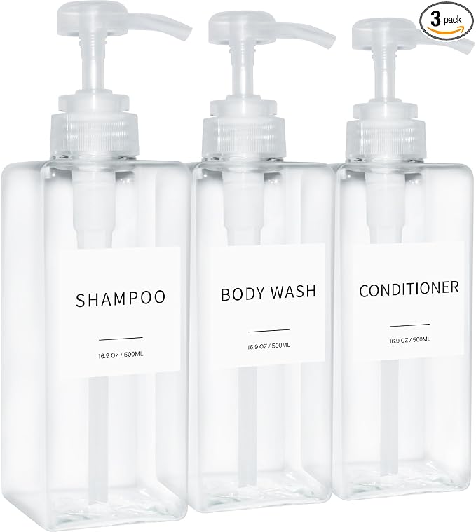 Shampoo and Conditioner Dispenser, Refillable Plastic Shampoo Pump Bottles by Lewistin