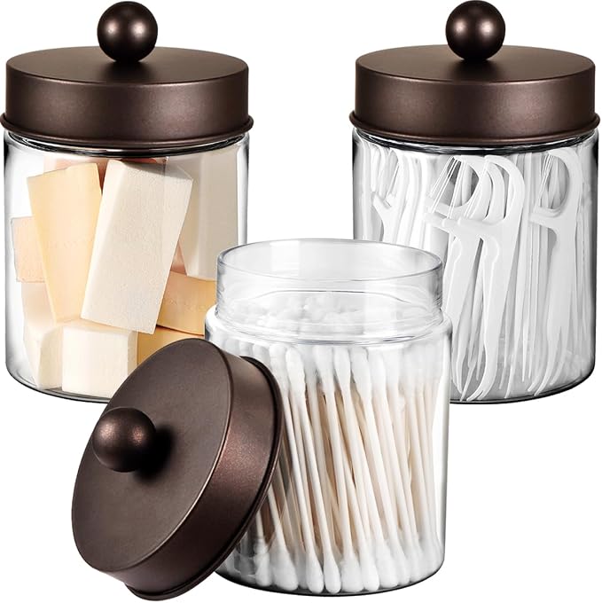 3PC Farmhouse Decor Qtip Holder Apothecary Jars Bathroom Vanity Storage by Komashr