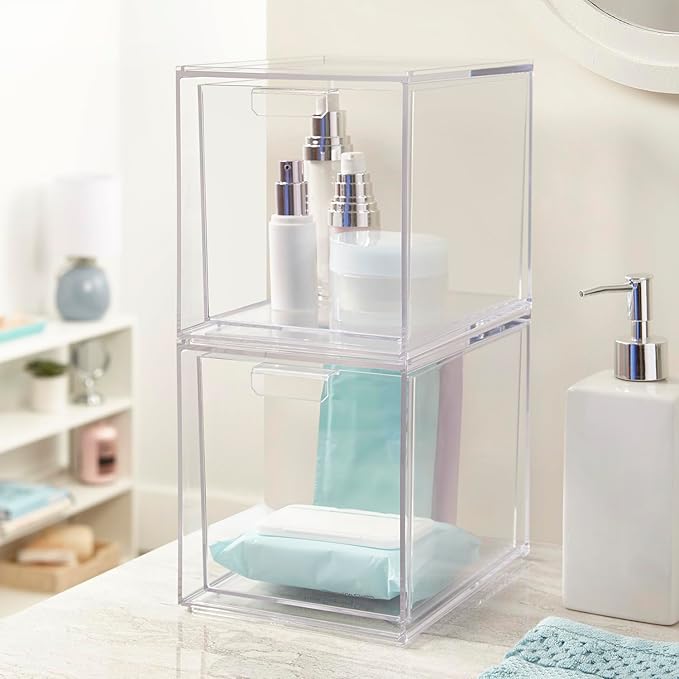 STORi Audrey Stackable Bin Clear Plastic Organizer Drawers | 2 Piece Set | - Image 2