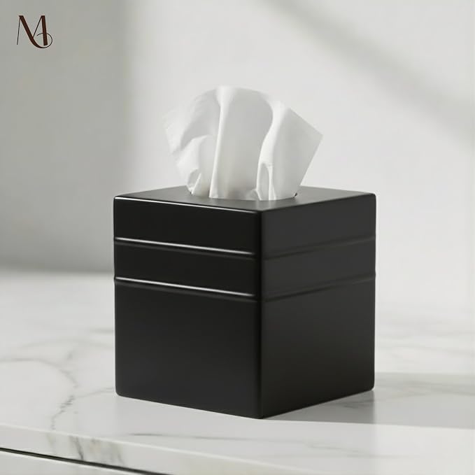 Monarch Abode Tissue Box Cover Square – Handcrafted Border Embossed Black Metal - Image 5