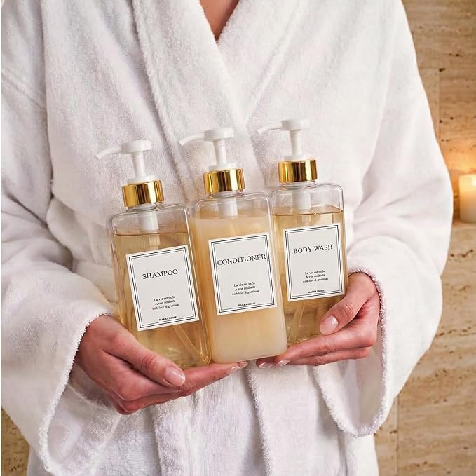 Modern Gold Design Shampoo and Conditioner Dispenser, Large 27oz Shower Soap - Image 8