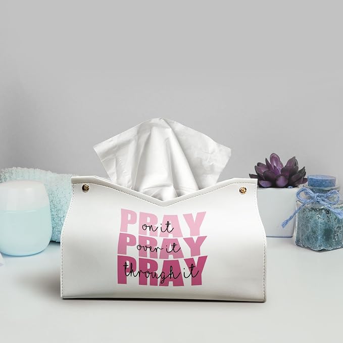 Bible Christian Tissue Box Cover Rectangle, Pray Over it Pray Through it - Image 2