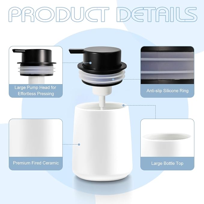Ceramic Foam Soap Dispenser 2 Pack, 12oz White Lotion Hand Sanitizer Soap - Image 3