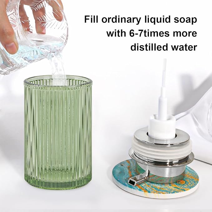 Foaming Soap Dispenser, 12 Oz Green Glass Foam Hand Soap Dispenser, Refillable - Image 4