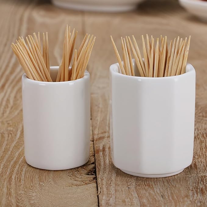 2 Pcs White Ceramic Toothpick Holder Dispenser Toothpick Storage Container Food - Image 2