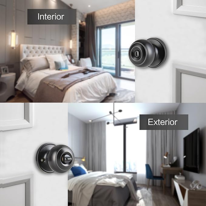 Black Door Knobs Interior Keyless, Door Knobs - Image 3