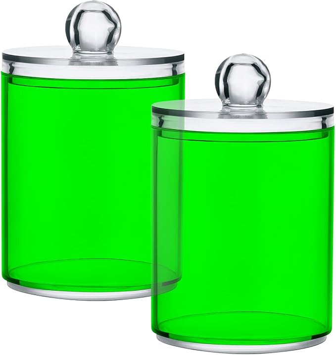 Green Qtip Holder Organizer Dispenser Cotton Swabs Cans Plastic Jars - Image 2