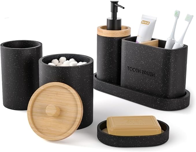 Bathroom Accessories Set Black, Large-Sized Toothbrush Holders Set Black - Image 6