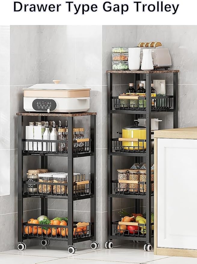Metal Wire Baskets with Wheels, Stackable Storage Bins Kitchen Organizer Shelf - Image 4