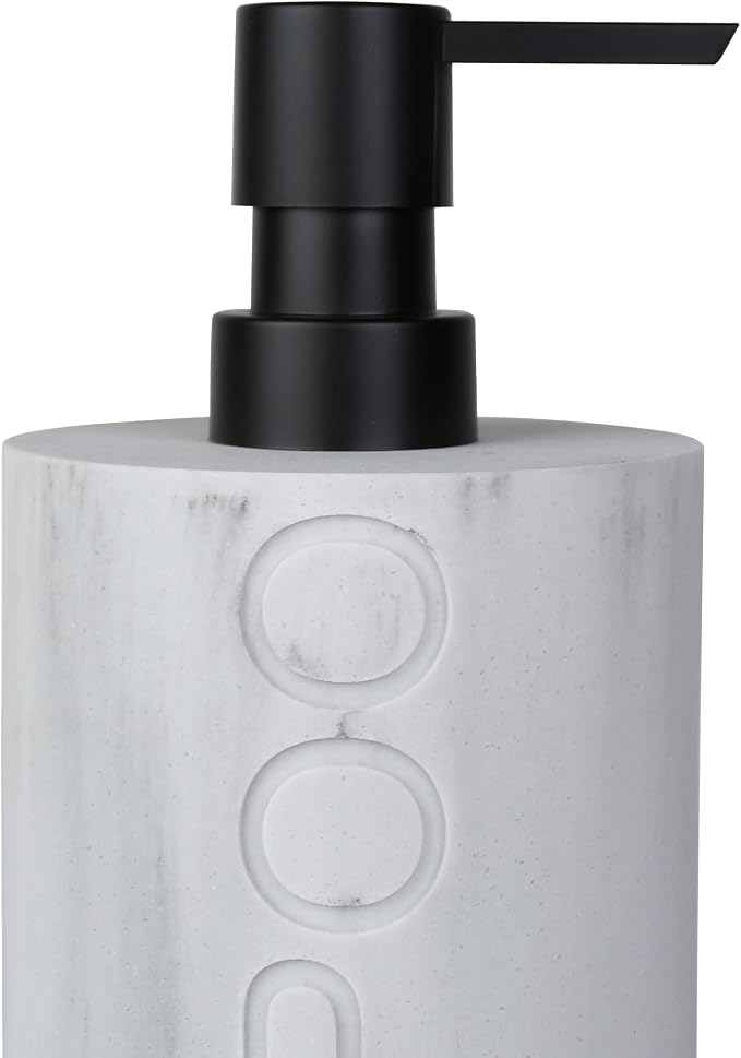 Resin White Marbled Shampoo Engraved Bottle Refillable Pump Dispenser, Durable - Image 5