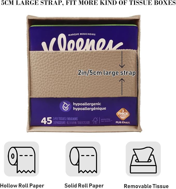 Tissue Box Cover Holder Square Tissue Cube Cover PU Leather Tissue Organizer - Image 3