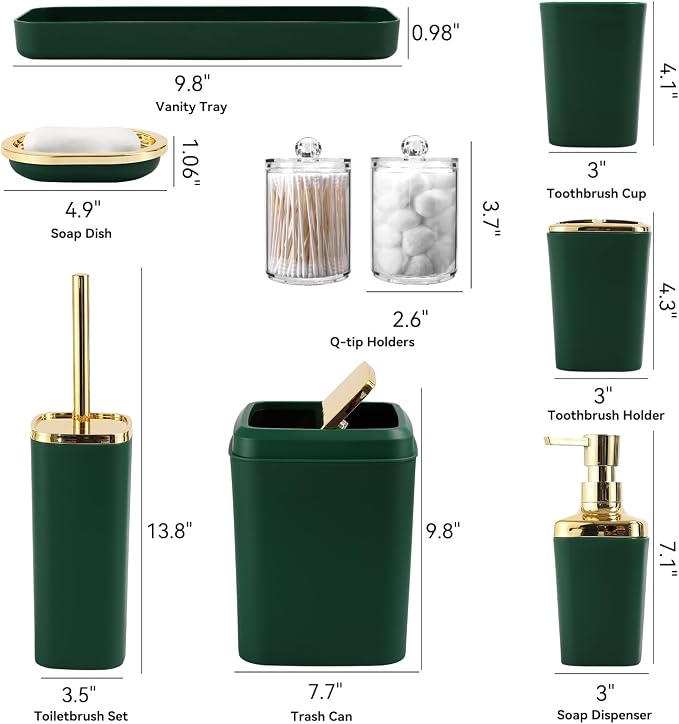 Bathroom Accessories Set, Dark Green Bathroom Accessory Set - Image 9