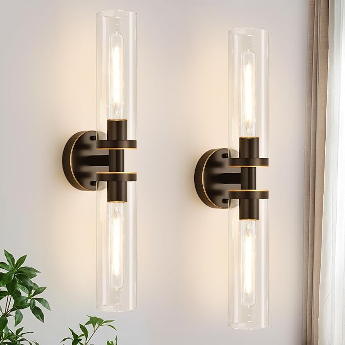 Wall Sconces Set of Two, Hardwired Brown Bathroom Sconces Wall Lighting by Indoibrightenyourbathroom
