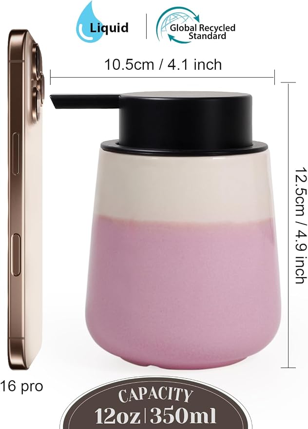 INGOFIN Ceramic Hand Soap Dispenser - 12 oz Liquid Lotion Dispenser Bathroom - Image 2