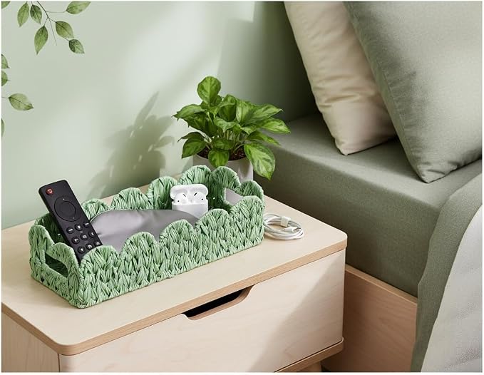 Green Toilet Basket, 2 Pack Scalloped Wicker Basket - Image 4