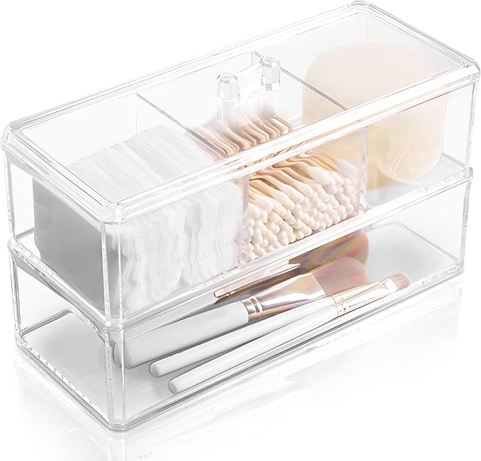 KIMCHOMERSE Qtip Holder Dispenser, 2-Layer Cotton Ball & Pad Holder by KIMCHOMERSE