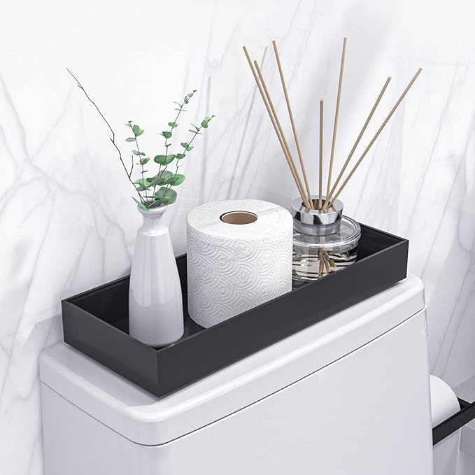 Toilet Tank Tray for Modern Black Bathroom Decor Set of 2 Toilet Tank Topper by VeyFey