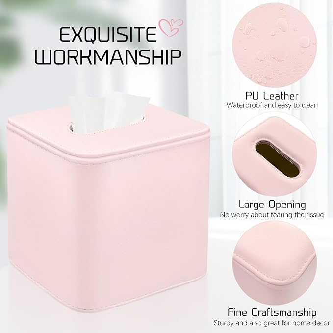 Tissue Box Holder Square PU Leather Stylish Facial Tissue Box - Image 5