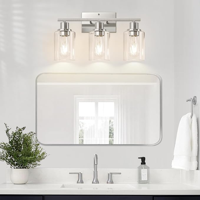 3-Light Bathroom Light Fixtures, Brushed Nickel Vanity Lights - Image 6