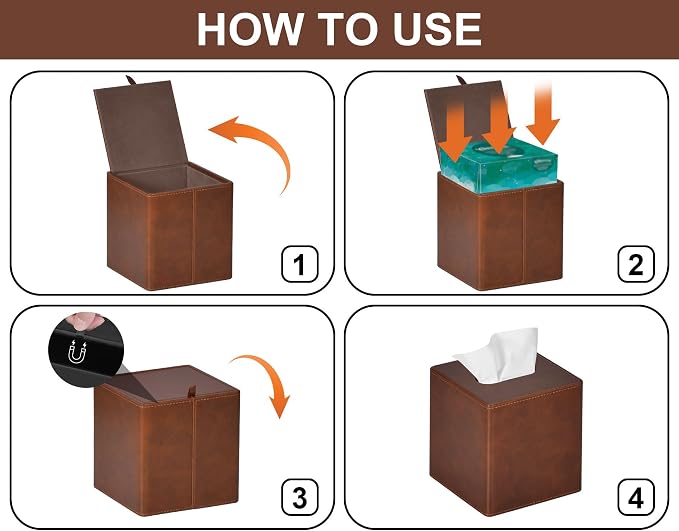 Tissue Box Cover Square PU Leather Facial Tissue Box Holder - Image 5