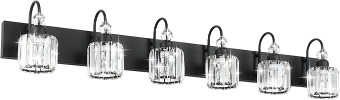 Ralbay Modern 6-Light Black Crystal Vanity Lights by RalbayLighting