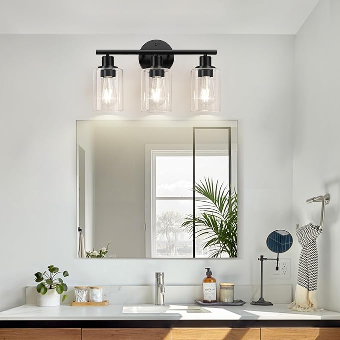 3-Light Bathroom Light Fixtures, 17.23" Black Modern Vanity Lights - Image 6