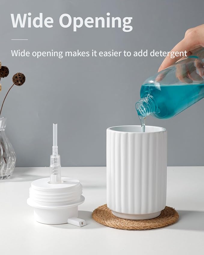 Soap Dispenser, Liquid White Ceramic Refillable Hand Soap Pump - Image 4