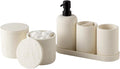Bathroom Accessories Set, Travertine Stone-Look, Toothbrush Holder, Vanity Tray by AdornMyHomeEnjoyMyLife