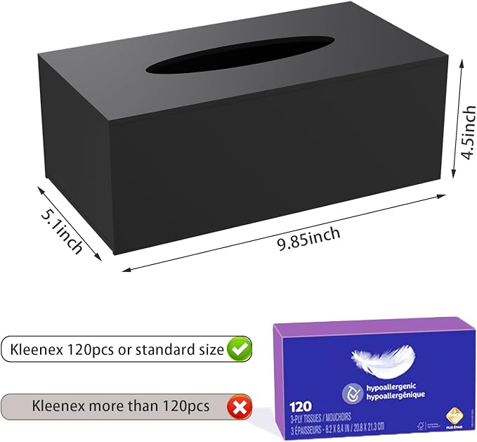 Acrylic Tissue Box Holder, PITBVO Rectangular Shiny Black Tissue Box Cover - Image 2