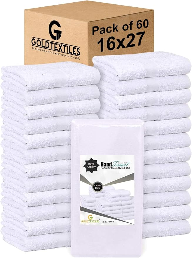 White 16x27 Inch Cotton Blend Economy Hand Towels Salon/Gym/Hotel Super use by GOLDTEXTILES