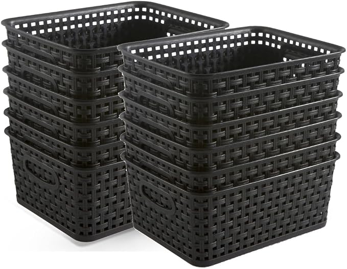 Black Plastic Weave Storage Baskets by ZHENFAN