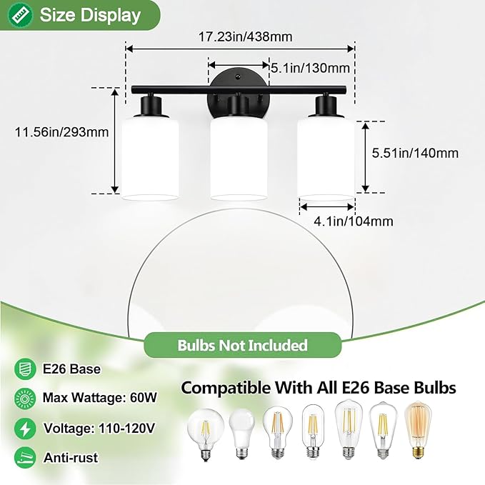 3-Light Bathroom Light Fixtures, Bathroom Wall Lamp - Image 6