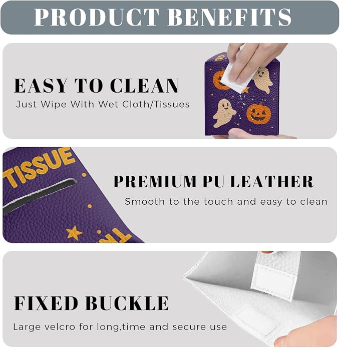 Halloween Tissue Box Cover Funny Cartoon Cute Pumpkin Bat Square PU Leather - Image 4