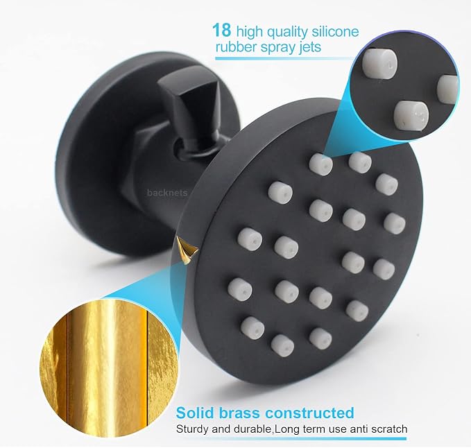 Brass Shower Body Jets with Adjustable Flow, Massage Spa Matte Black Round Body - Image 9