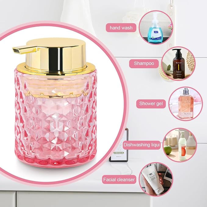 2pcs Pink Glass Foaming Soap Dispenser, Bathroom Refillable 10 Oz Foam Hand - Image 5