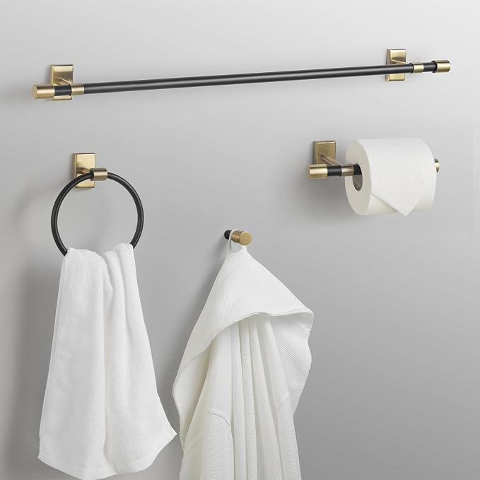 GLOBE Electric 63000058 5-Piece All-in-One Bathroom Accessory Set, Brass & Black - Image 6