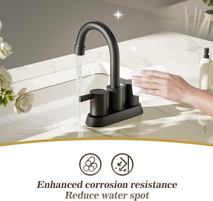 Phiestina 4 Inch 2 Handle Centerset Matte Black Lead-Free Modern Bathroom - Image 5
