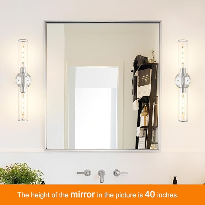 Brushed Nickel Wall Sconces Set of 2, Modern Bathroom Vanity Lights - Image 2
