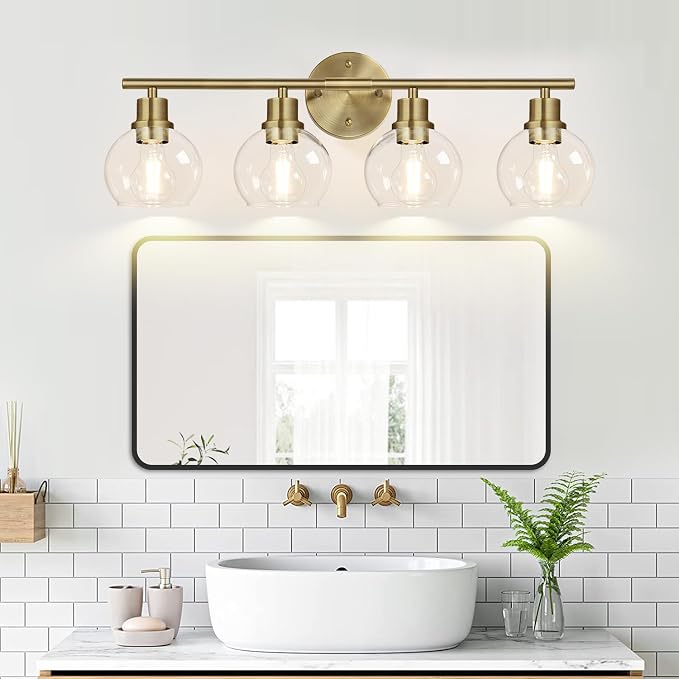4-Light Bathroom Light Fixtures, Brushed Brass Bathroom Lights Over Mirror - Image 9