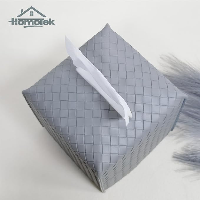 HOMOTEK 2 Pack Tissue Box Cover, PU Leather Tissue Holder, Square Decorative - Image 2