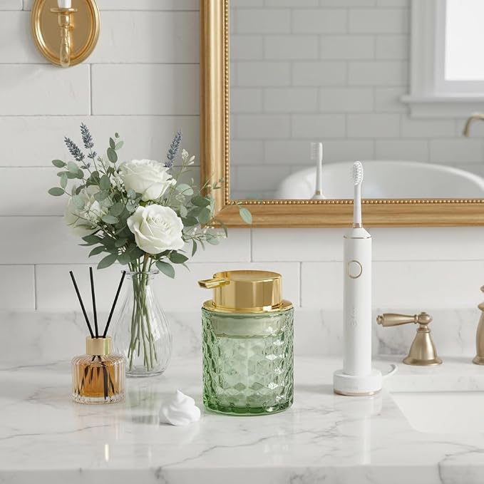 Green Foaming Soap Dispenser, Glass Soap Dispenser - Image 2